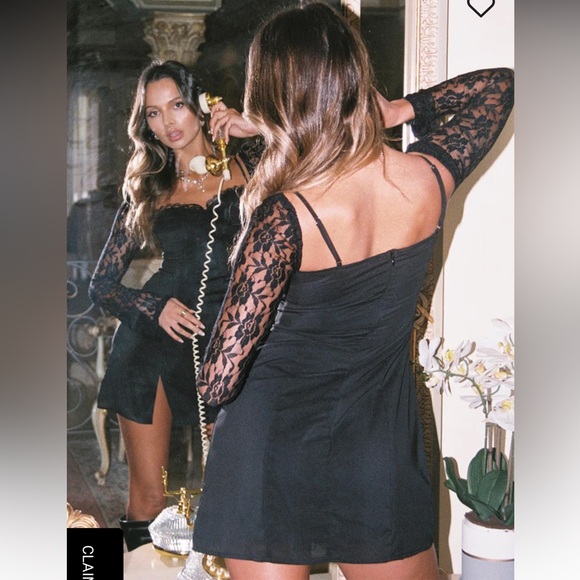 ASHWOOD LACE SLEEVE MINI DRESS BLACK Princess Polly - Picture 4 of 5